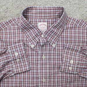 Brooks Brothers  Shirt Mens‎ Large Red/Blue Non-Iron Traditional Fit L/S Cotton
